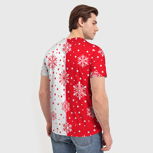 Мужская футболка Рождественские снежинки на красно-белом фоне / 3D-принт – фото 4