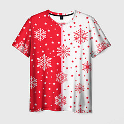 Футболка мужская Рождественские снежинки на красно-белом фоне, цвет: 3D-принт