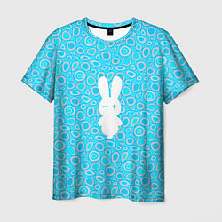Мужская футболка Белый кролик на голубом - символ 2023