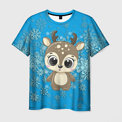 Мужская футболка Милый олень и пушистые снежинки