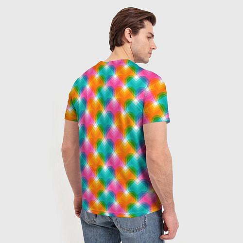 Мужская футболка Светящиеся геометрические сердца / 3D-принт – фото 4
