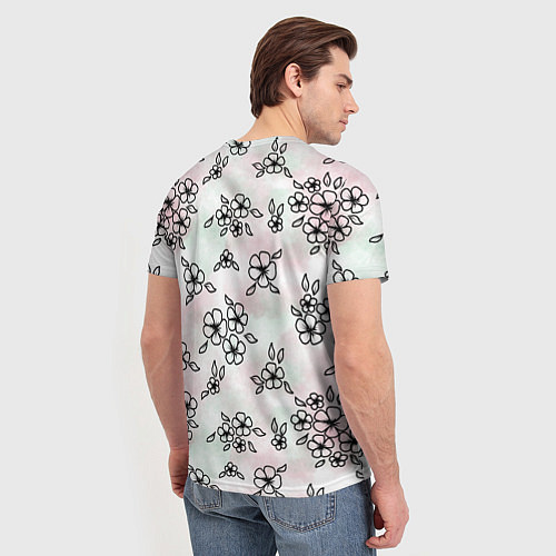 Мужская футболка Цветы сакуры на акварельном фоне - паттерн / 3D-принт – фото 4