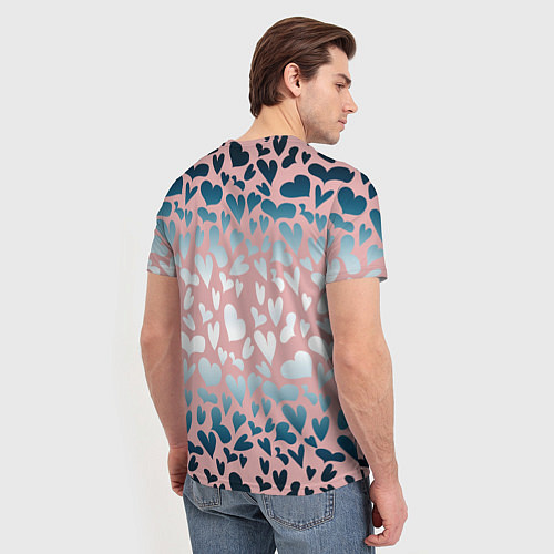 Мужская футболка Сердца розовые перламутровые паттерн / 3D-принт – фото 4