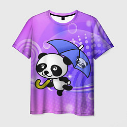 Мужская футболка Панда с зонтиком бежит в гости