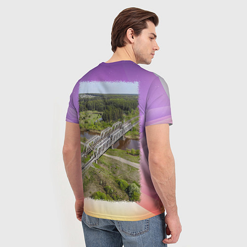 Мужская футболка Стрижи - вокзал и железнодорожный мост / 3D-принт – фото 4