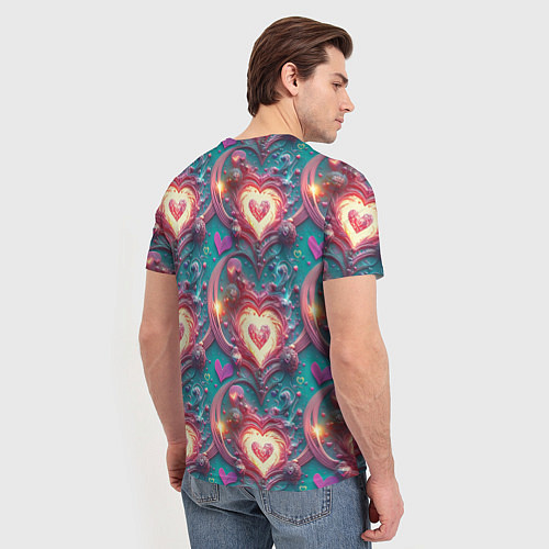 Мужская футболка Паттерн пылающие сердца / 3D-принт – фото 4
