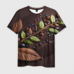 Мужская футболка Кофейные зерна и листья чая