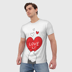 Футболка мужская Любовь - сердце - лапка кота, цвет: 3D-принт — фото 2