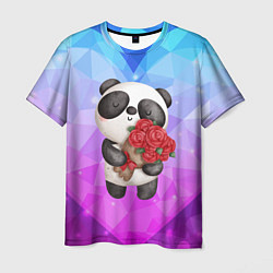 Мужская футболка Панда с букетом цветов