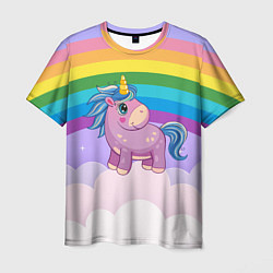 Мужская футболка Единорог на фоне радуги