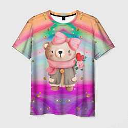 Мужская футболка Мишка с сердечком и цветком