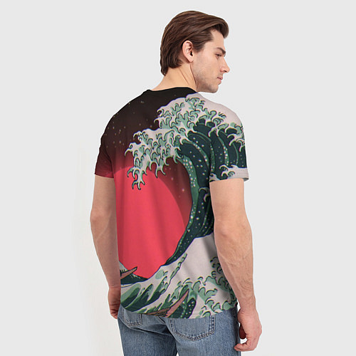 Мужская футболка Японская волна в красном цвете / 3D-принт – фото 4