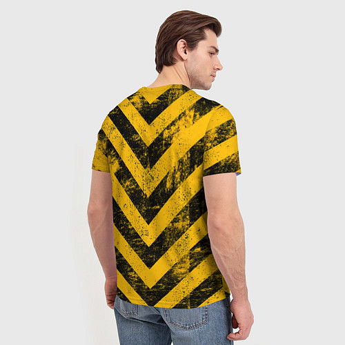 Мужская футболка WARNING - желто-черные полосы / 3D-принт – фото 4
