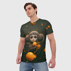 Футболка мужская Милая девушка с мандаринами, цвет: 3D-принт — фото 2