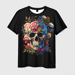 Мужская футболка Череп c растениями и цветами