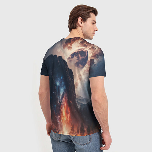 Мужская футболка Галактика как ночное небо над пейзажем / 3D-принт – фото 4