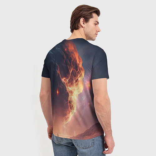 Мужская футболка Галактика над живописным пейзажем / 3D-принт – фото 4
