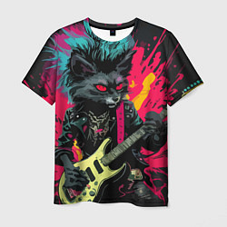 Мужская футболка Rocker Cat on a dark background - C-Cats collectio