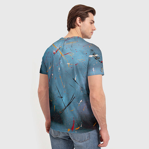Мужская футболка Тёмно-синий абстрактный туман и краски / 3D-принт – фото 4