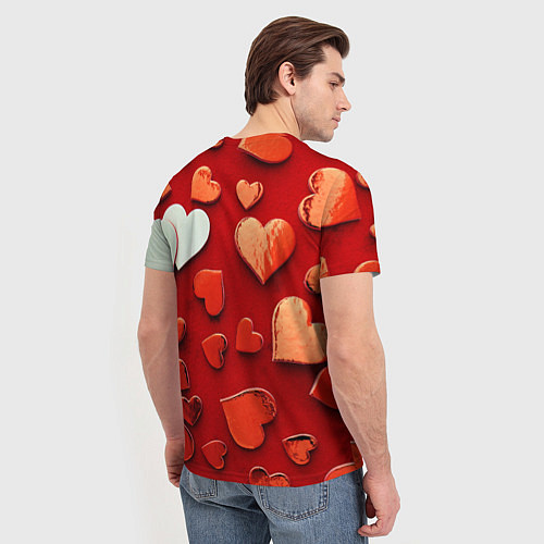 Мужская футболка Красные сердца на красном фоне / 3D-принт – фото 4