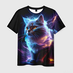 Мужская футболка Электрический котёнок искрящий молниями