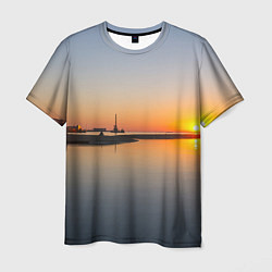Мужская футболка Санкт-Петербург, закат на Финском заливе