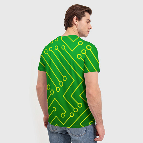 Мужская футболка Технический зелёный паттерн с жёлтыми лучами / 3D-принт – фото 4