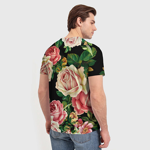 Мужская футболка Цветы на черном фоне / 3D-принт – фото 4