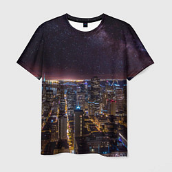 Мужская футболка Ночной город и звёзды на небе