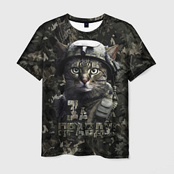 Мужская футболка Полосатый кот в каске
