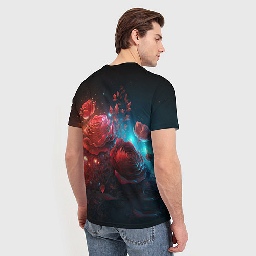 Мужская футболка Алые розы в ночном лесу / 3D-принт – фото 4