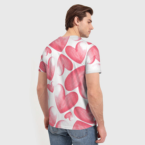 Мужская футболка Розовые акварельные сердца - паттерн / 3D-принт – фото 4