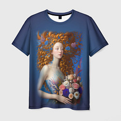 Мужская футболка Русалка в стиле Ренессанса с цветами