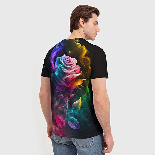 Мужская футболка Большая неоновая радужная роза / 3D-принт – фото 4