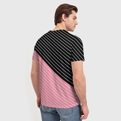 Мужская футболка Узор в черную и розовую полоску / 3D-принт – фото 4