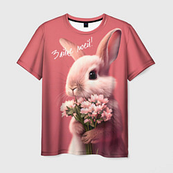 Мужская футболка Розовый заяц с цветами