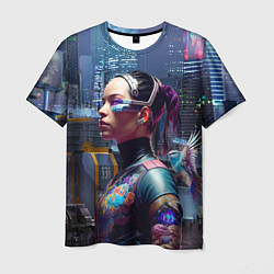 Мужская футболка Cyberpunk - brave girl - neural network