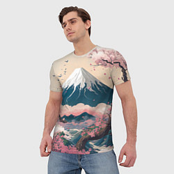 Футболка мужская Японский пейзаж: цветение сакуры у горы Фудзияма, цвет: 3D-принт — фото 2