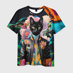 Мужская футболка Модный чёрный кот - нейросеть - мода