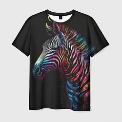 Мужская футболка Разноцветная зебра на темном фоне
