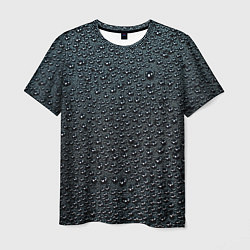 Мужская футболка Блестящие мокрые капли на темном чёрном фоне
