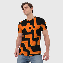 Футболка мужская Черно-оранжевый абстрактный лабиринт, цвет: 3D-принт — фото 2