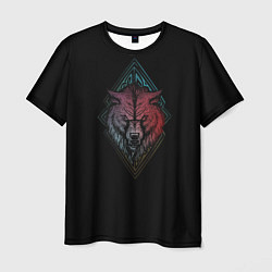 Мужская футболка Неоновый разноцветный волк