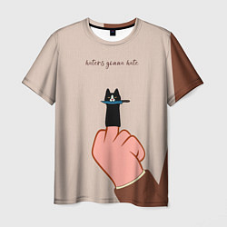 Мужская футболка Котик с ножиком и средний палец - текстура холста
