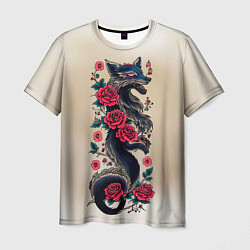 Мужская футболка Irezumi - татуировка лиса в розах