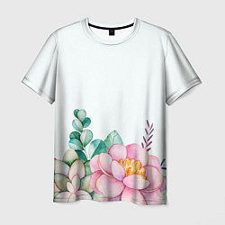Мужская футболка Цветы нарисованные акварелью - снизу