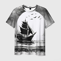 Мужская футболка Корабль в море