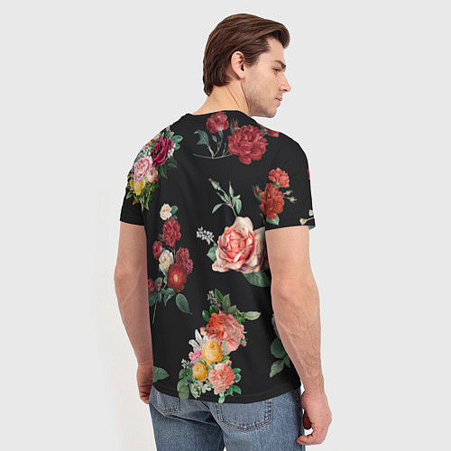 Мужская футболка Букеты цветов на черном фоне / 3D-принт – фото 4