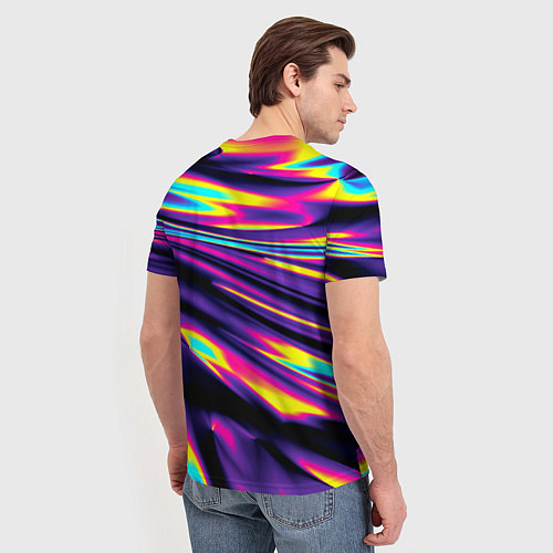 Мужская футболка Неоновые разводы цветных красок / 3D-принт – фото 4