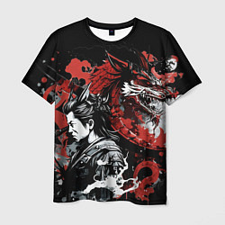 Мужская футболка Японский самурай с драконом